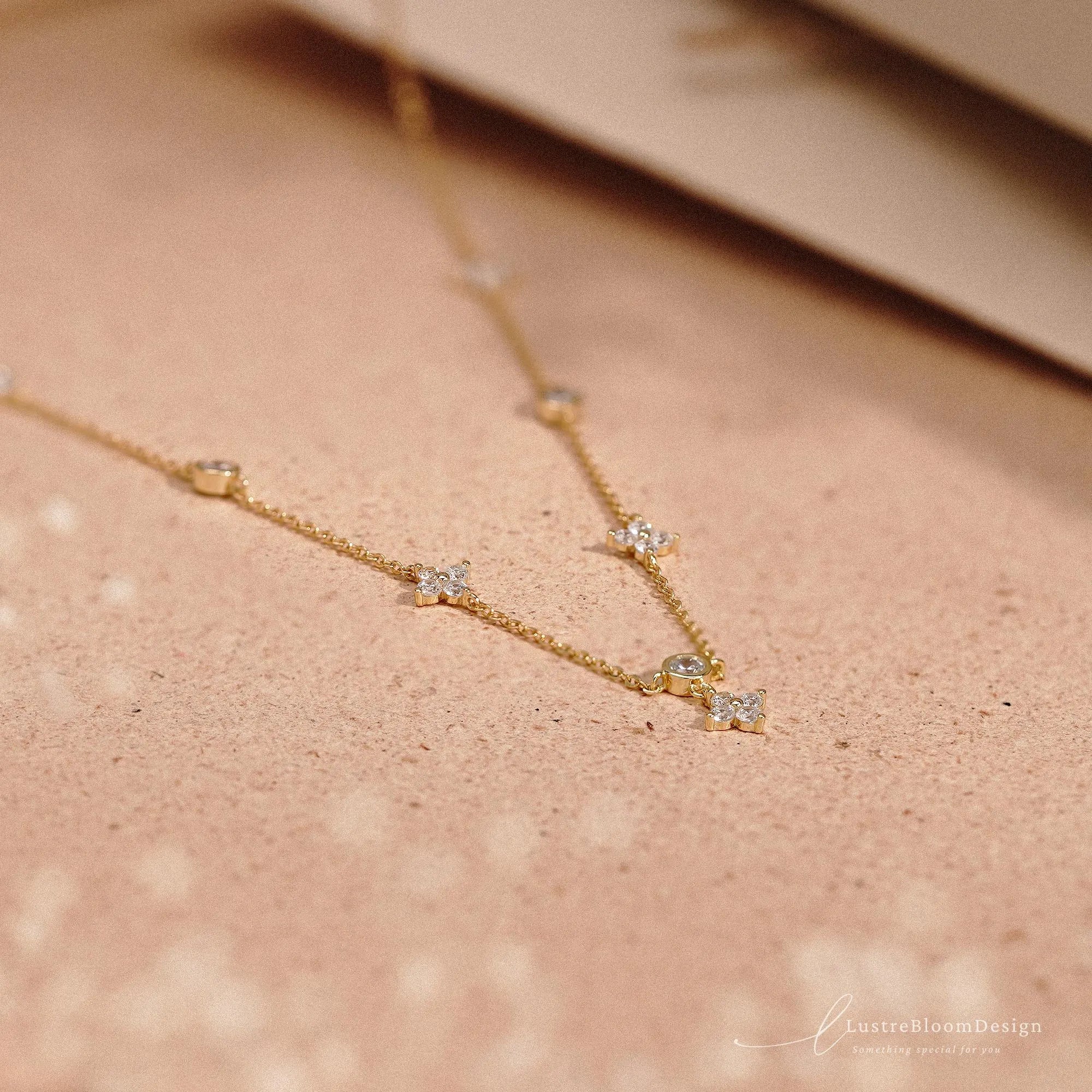Dainty Flower Diamond Necklace, Sterling Silver Floral Necklace, Minimalist Gold Necklace for Women, Bridesmaid Gift for Her, Birthday Gift