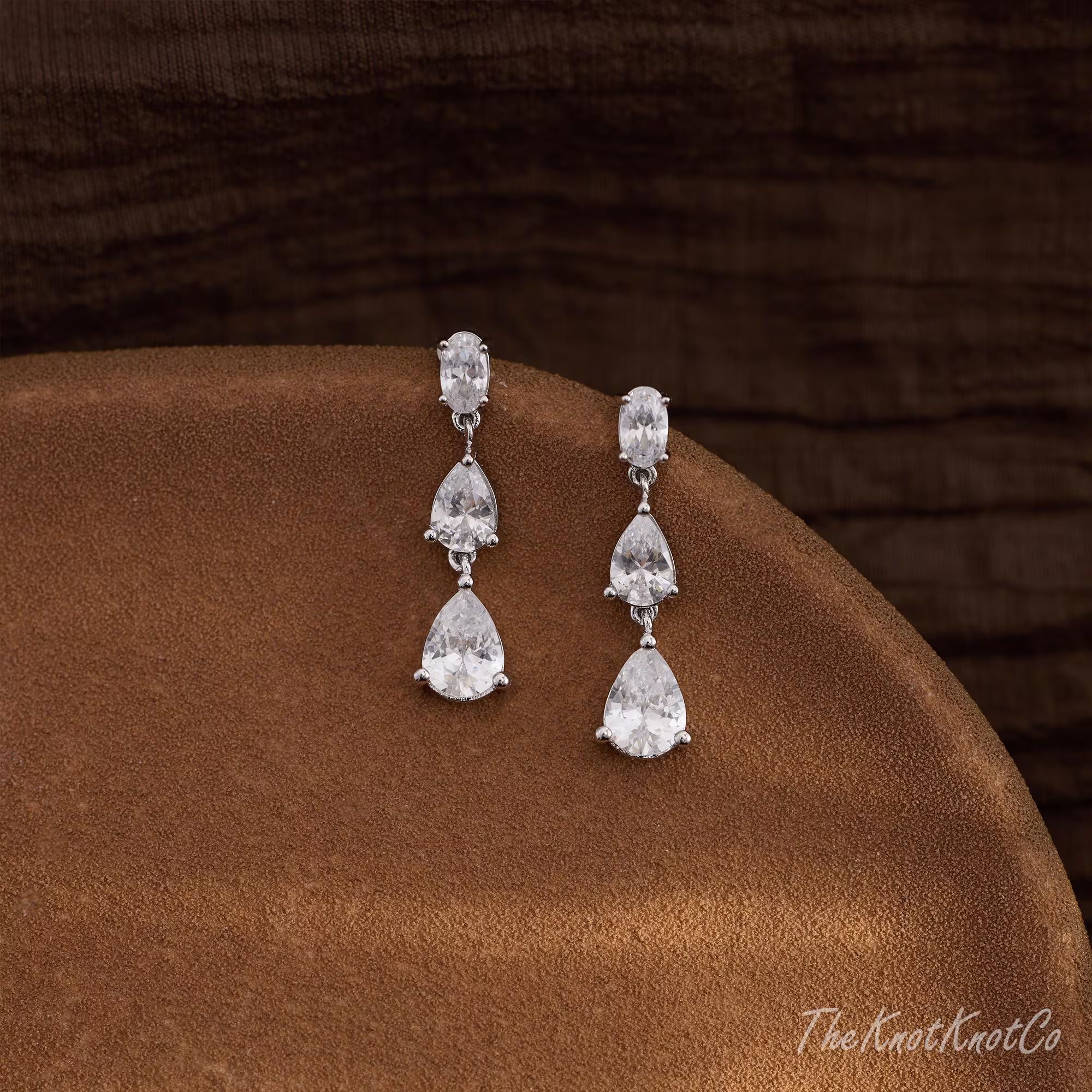 Sterling Silver Dangle Diamond Earrings, Triple Diamond Drop Earrings, Gold Earrings, Bridesmaid Gift, Wedding Earrings, Wedding Jewelry Set