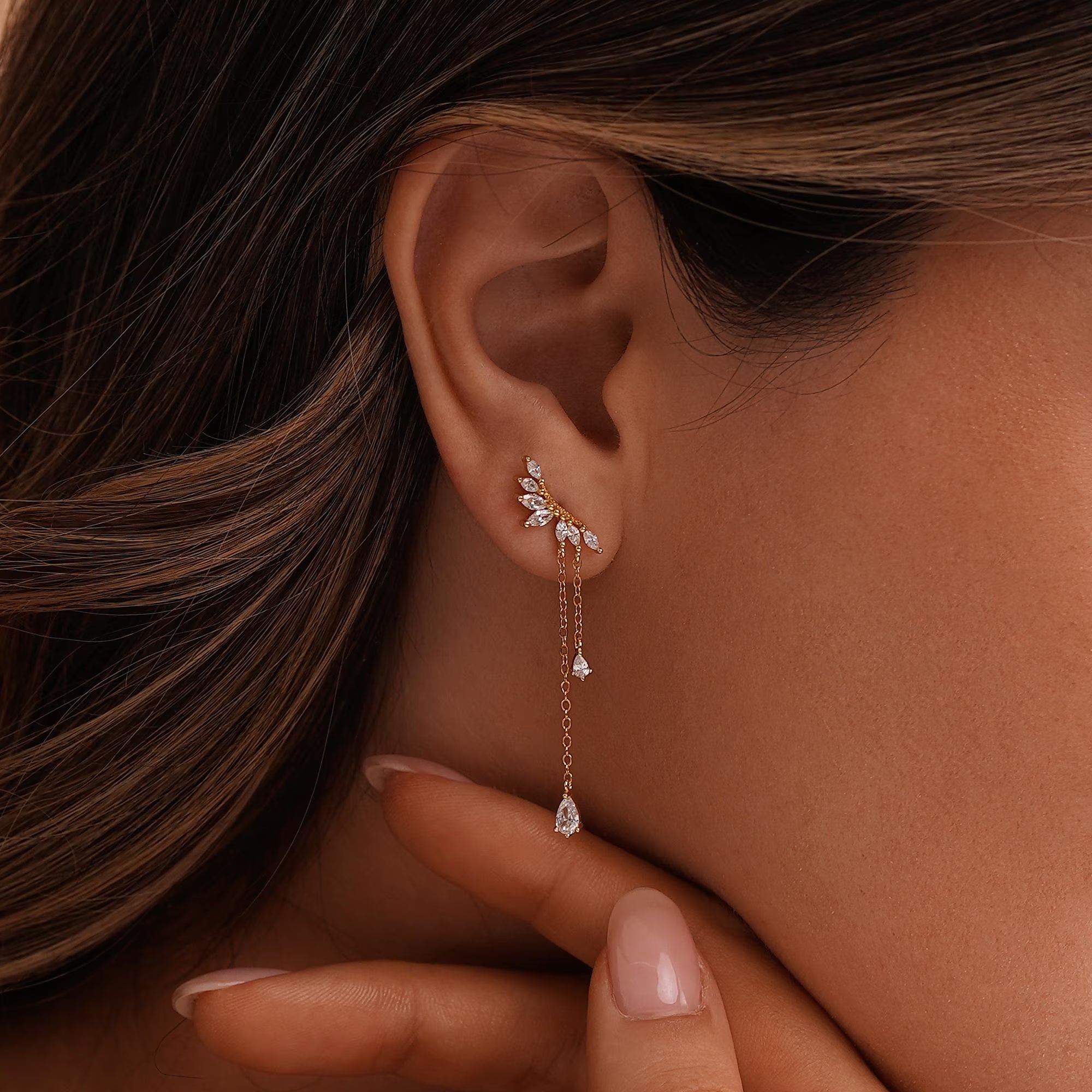 Dainty Diamond Dangle Drop Earrings, CZ Diamond Tassel Earrings, Sterling Silver Earrings, Wedding Jewelry, Bridesmaid Gifts,Christmas Gifts