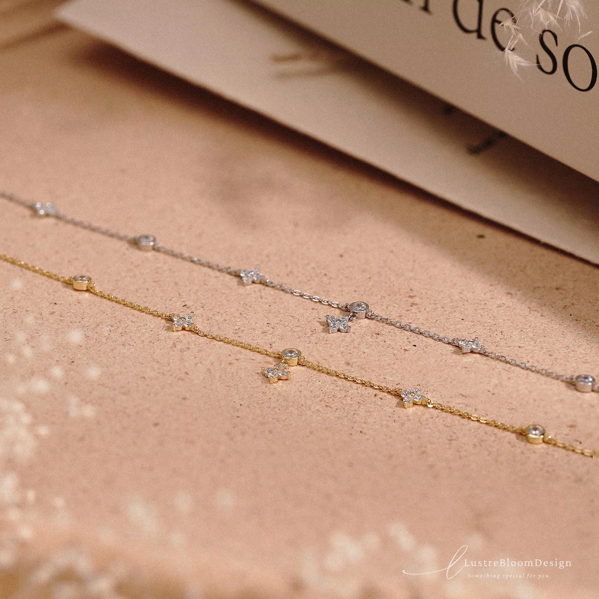 Dainty Flower Diamond Necklace, Sterling Silver Floral Necklace, Minimalist Gold Necklace for Women, Bridesmaid Gift for Her, Birthday Gift