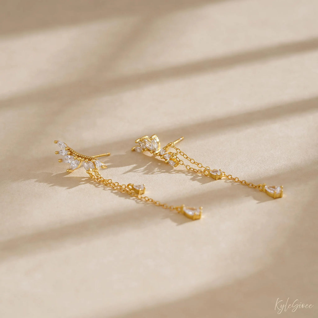 Dainty Diamond Dangle Drop Earrings, CZ Diamond Tassel Earrings, Sterling Silver Earrings, Wedding Jewelry, Bridesmaid Gifts,Christmas Gifts