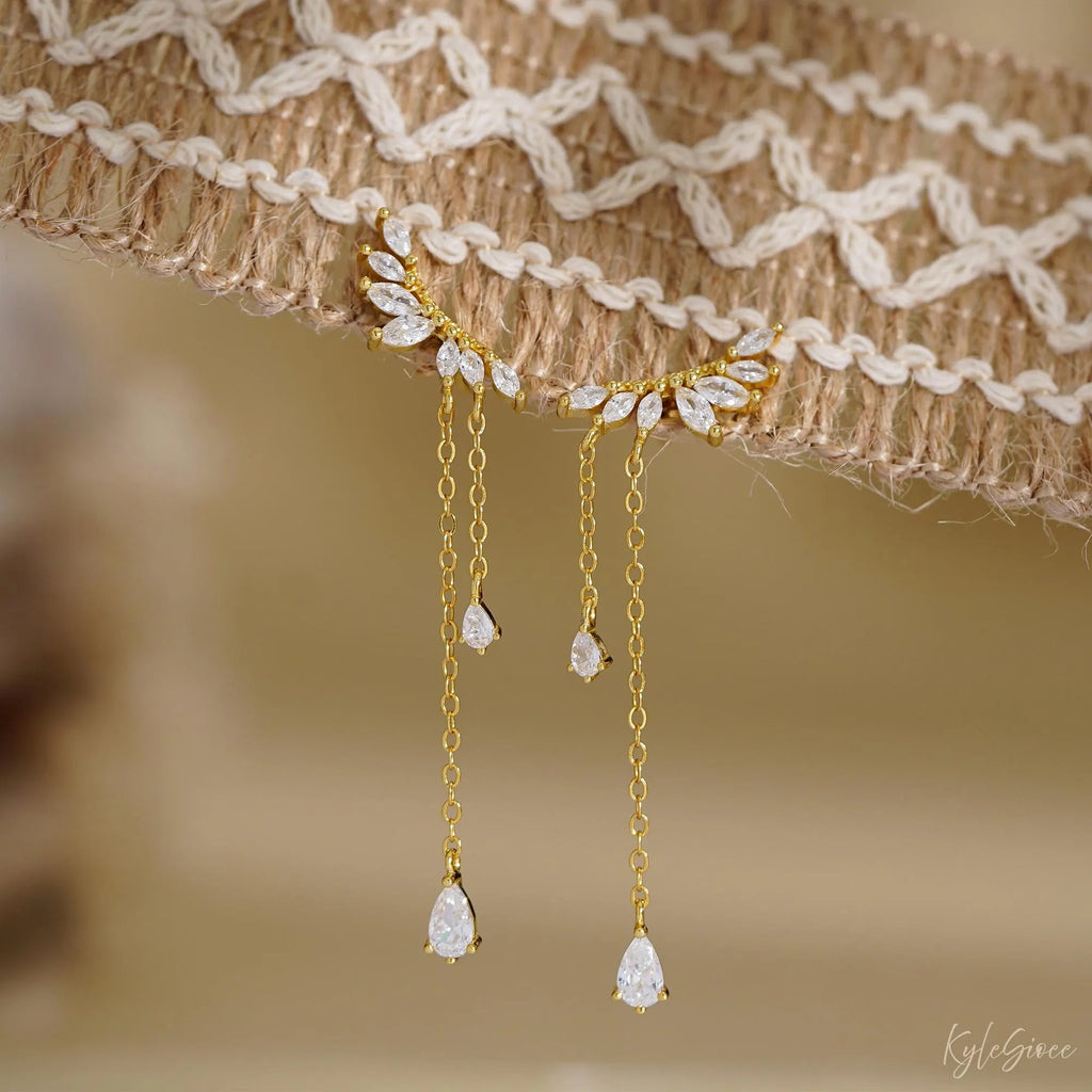 Dainty Diamond Dangle Drop Earrings, CZ Diamond Tassel Earrings, Sterling Silver Earrings, Wedding Jewelry, Bridesmaid Gifts,Christmas Gifts