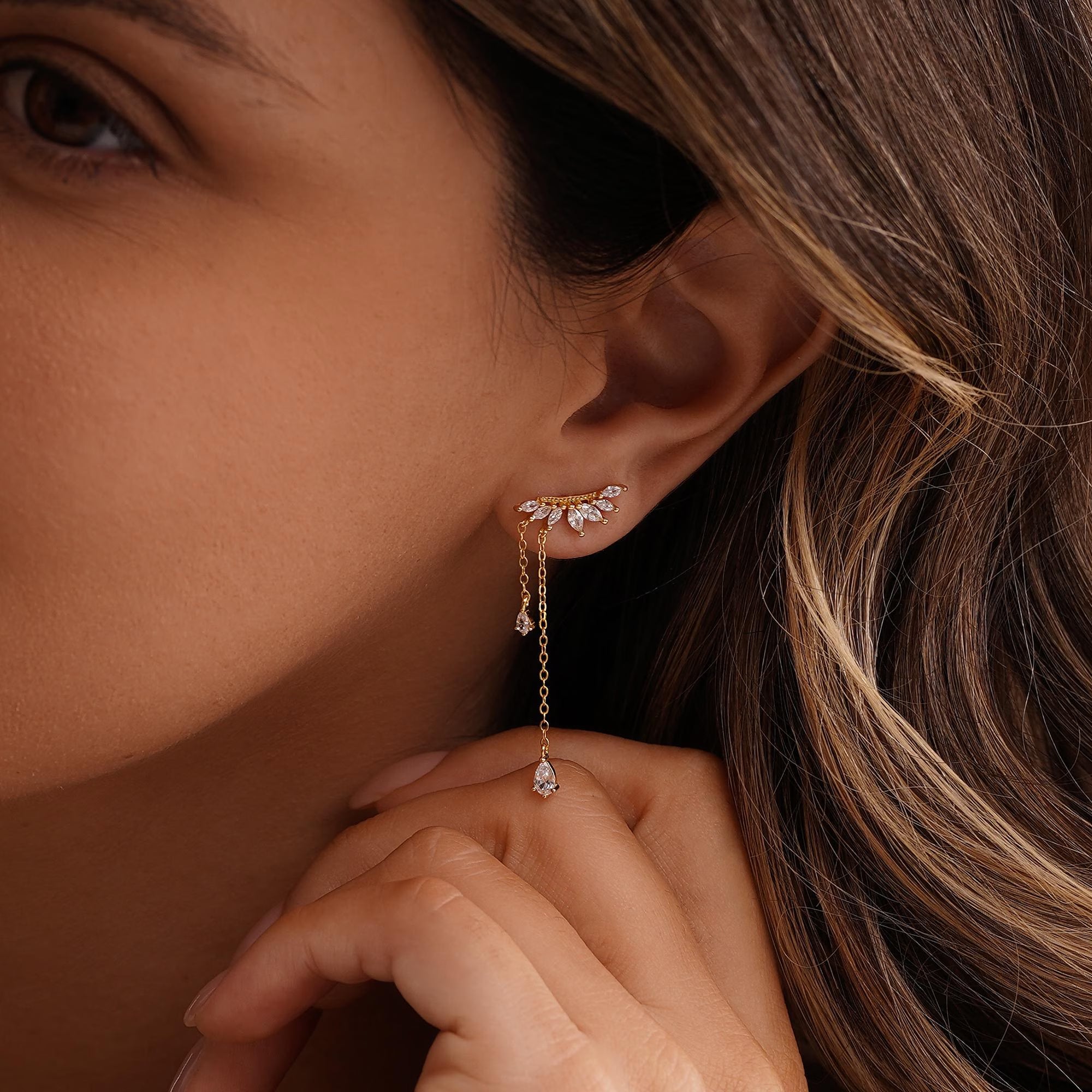 Dainty Diamond Dangle Drop Earrings, CZ Diamond Tassel Earrings, Sterling Silver Earrings, Wedding Jewelry, Bridesmaid Gifts,Christmas Gifts