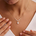 Dainty Freshwater Pearl Necklace with Diamond, Gold Leaf Diamond Pearl Necklace, Wedding Jewelry, Bridal Gift, Mothers Day Gift for Her