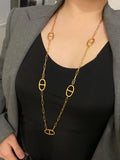 Long Necklace, Sautoir Necklace, Gold and Silver Marine Mesh, Stainless Steel Pig Nose - Gift Idea for Women - Y-Necklace - Women'S Necklace
