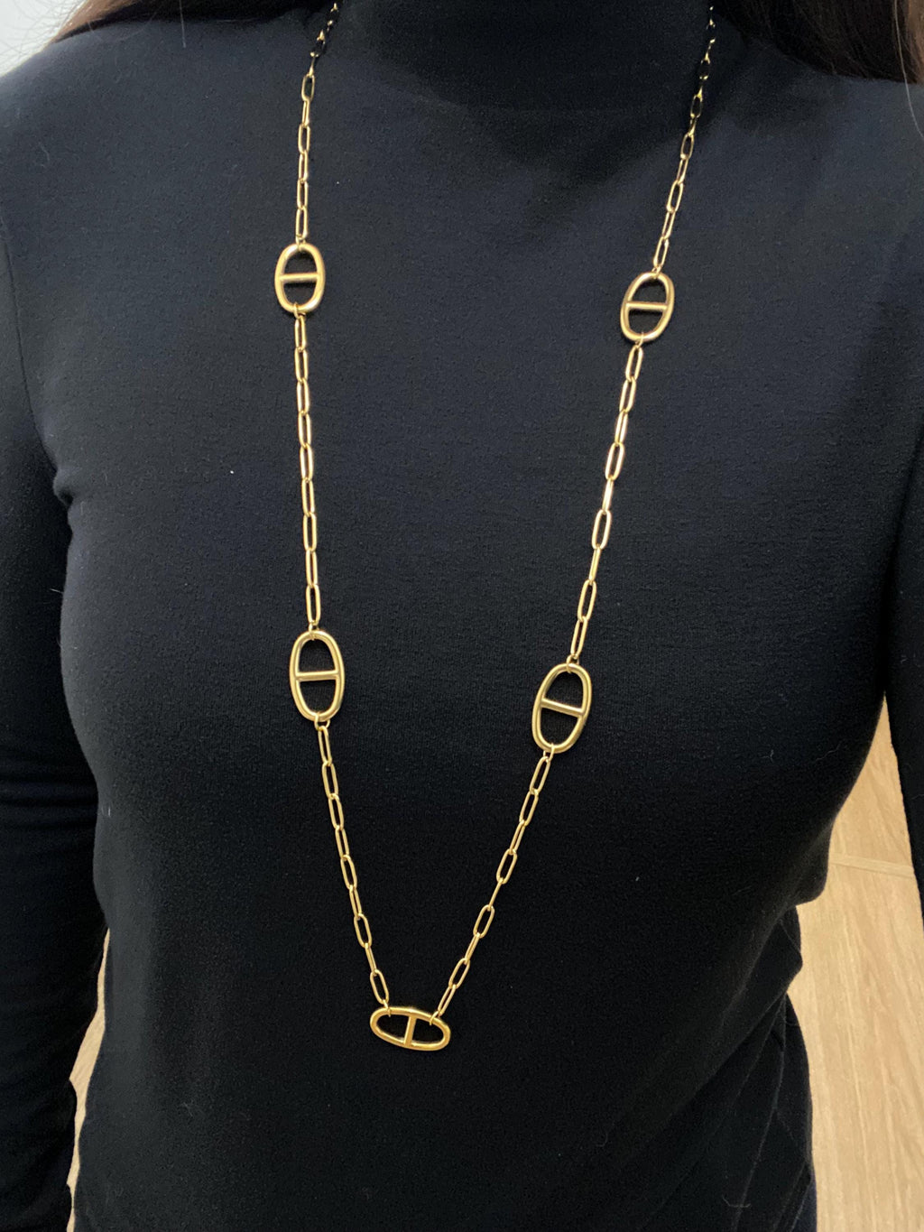 Long Necklace, Sautoir Necklace, Gold and Silver Marine Mesh, Stainless Steel Pig Nose - Gift Idea for Women - Y-Necklace - Women'S Necklace